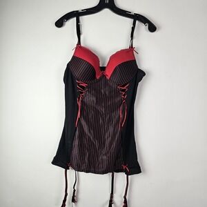 Native Intimates Chemise Lingerie with Garters Red Black Striped 36C Large